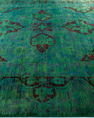 Modern Overdyed Hand Knotted Wool Green Area Rug 9' 8" x 13' 7"
