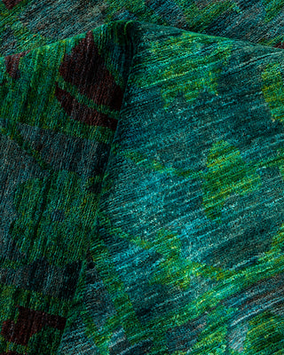 Contemporary Hand-Knotted Overdyed Green Area Rug 9' 8" x 13' 7"
