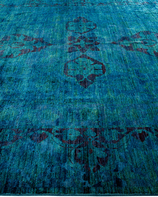Modern Overdyed Hand Knotted Wool Blue Area Rug 8' 10" x 11' 8"