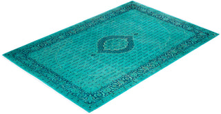 Contemporary Hand-Knotted Overdyed Blue Area Rug 6' 2" x 9' 2"
