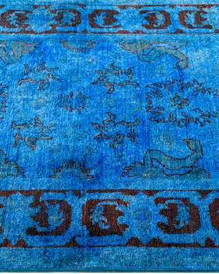 Contemporary Hand-Knotted Overdyed Blue Runner 3' 1" x 15' 5"