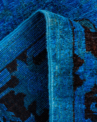 Contemporary Hand-Knotted Overdyed Blue Runner 3' 1" x 15' 5"