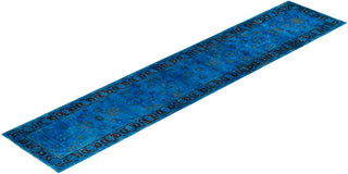 Contemporary Hand-Knotted Overdyed Blue Runner 3' 1" x 15' 5"
