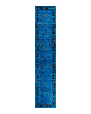 Contemporary Overyed Wool Hand Knotted Blue Runner 3' 1" x 15' 5"