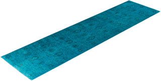 Contemporary Overyed Wool Hand Knotted Blue Runner 2' 5" x 9' 8"