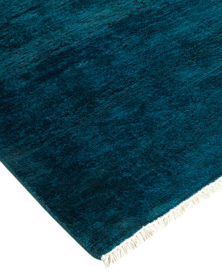Modern Overdyed Hand Knotted Wool Blue Area Rug 9' 10" x 13' 10"