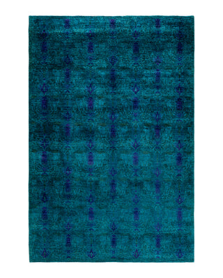 Contemporary Overyed Wool Hand Knotted Blue Area Rug 6' 2" x 9' 1"