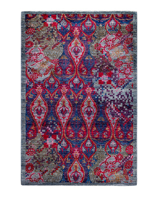 Contemporary Overyed Wool Hand Knotted Multi Area Rug 4' 1" x 6' 1"