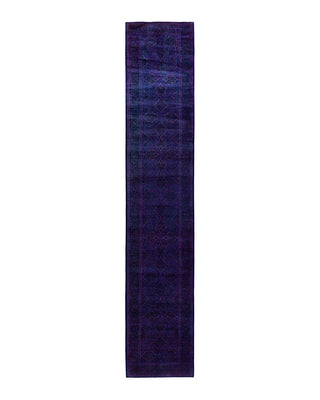 Contemporary Overyed Wool Hand Knotted Purple Runner 2' 7" x 13' 10"