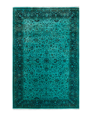 Contemporary Overyed Wool Hand Knotted Blue Area Rug 6' 1" x 9' 2"