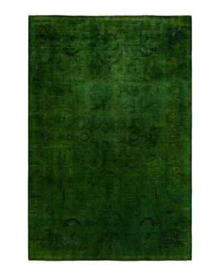 Contemporary Overyed Wool Hand Knotted Green Area Rug 6' 2" x 8' 10"