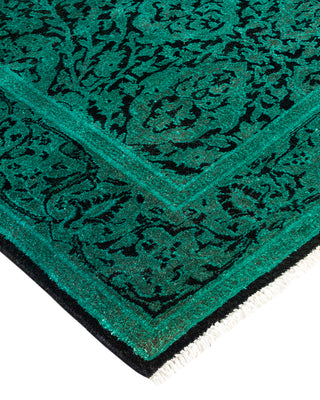 Modern Overdyed Hand Knotted Wool Green Runner 2' 7" x 19' 3"