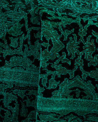 Modern Overdyed Hand Knotted Wool Green Runner 2' 7" x 19' 3"