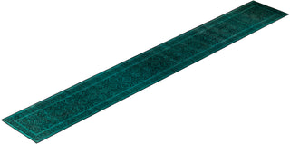 Modern Overdyed Hand Knotted Wool Green Runner 2' 7" x 19' 3"