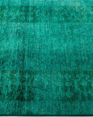 Contemporary Hand-Knotted Overdyed Green Runner 2' 6" x 17' 5"