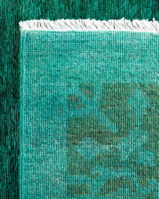 Contemporary Hand-Knotted Overdyed Green Runner 2' 6" x 17' 5"