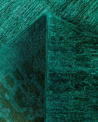 Contemporary Hand-Knotted Overdyed Green Runner 2' 6" x 17' 5"