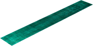 Contemporary Hand-Knotted Overdyed Green Runner 2' 6" x 17' 5"