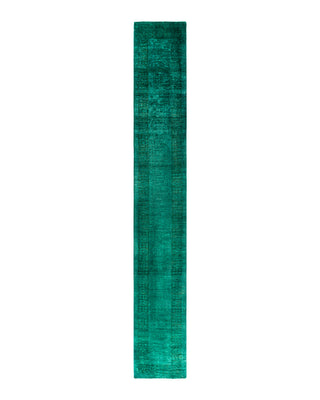 Contemporary Overyed Wool Hand Knotted Green Runner 2' 6" x 17' 5"