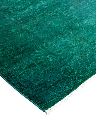 Contemporary Overyed Wool Hand Knotted Green Runner 2' 7" x 11' 8"