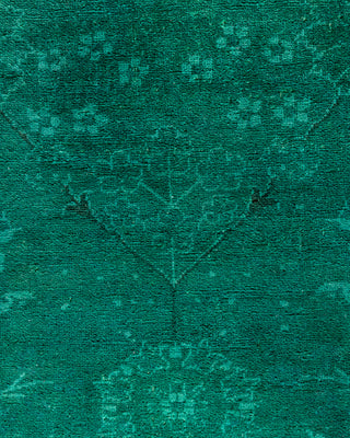 Contemporary Overyed Wool Hand Knotted Green Runner 2' 7" x 11' 8"