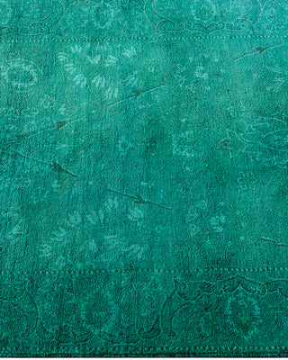 Contemporary Overyed Wool Hand Knotted Green Runner 2' 7" x 11' 8"