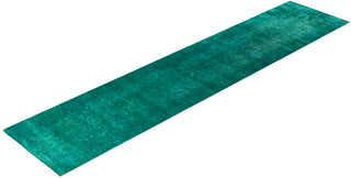 Contemporary Overyed Wool Hand Knotted Green Runner 2' 7" x 11' 8"