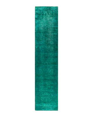 Contemporary Overyed Wool Hand Knotted Green Runner 2' 7" x 11' 8"