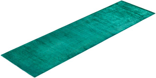Contemporary Hand-Knotted Overdyed Green Runner 2' 7" x 9' 3"
