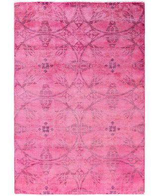 Overdyed Hand-Knotted Wool Modern-Contemporary Pink Area Rug 4' 1" x 6' 1"