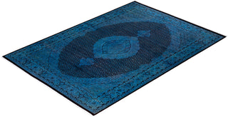 Modern Overdyed Hand Knotted Wool Blue Area Rug 6' 1" x 8' 9"