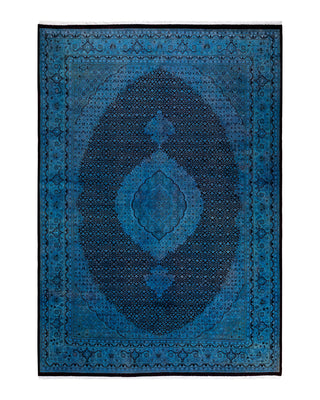 Contemporary Fine Vibrance Blue Wool Area Rug 6' 1" x 8' 9"