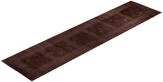 Modern Overdyed Hand Knotted Wool Brown Runner 3' 1" x 12' 3"
