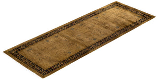 Contemporary Hand Knotted Overdyed Gold Runner 2' 7" x 7' 2"