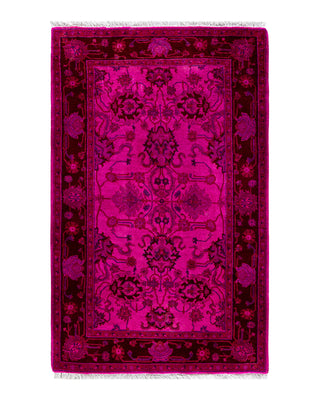 Contemporary Overyed Wool Hand Knotted Pink Area Rug 2' 8" x 4' 3"