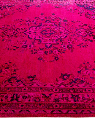 Modern Overdyed Hand Knotted Wool Pink Area Rug 7' 1" x 8' 5"
