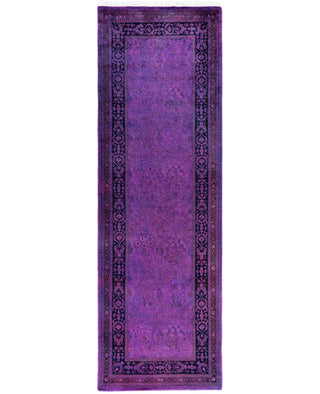 Contemporary Overdyed Wool Hand Knotted Purple Runner 2' 6" x 8' 0"