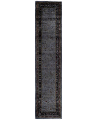 Contemporary Overdyed Wool Hand Knotted Gray Runner 2' 7" x 11' 6"
