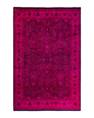 Contemporary Overyed Wool Hand Knotted Pink Area Rug 6' 1" x 9' 1"