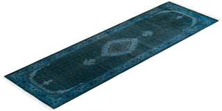 Modern Overdyed Hand Knotted Wool Blue Runner 2' 6" x 8' 6"
