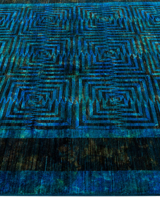 Overdyed Hand-Knotted Wool Modern-Contemporary Blue Area Rug 5' 10" x 9' 4"