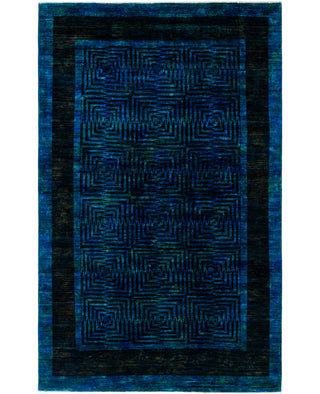 Overdyed Hand-Knotted Wool Modern-Contemporary Blue Area Rug 5' 10" x 9' 4"