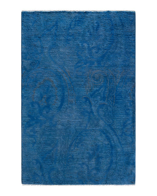 Contemporary Overyed Wool Hand Knotted Blue Area Rug 4' 1" x 5' 10"