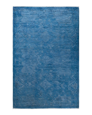 Contemporary Overyed Wool Hand Knotted Blue Area Rug 4' 1" x 6' 2"