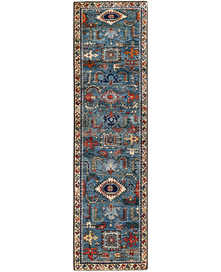 Serapi One of a kind Wool Light Blue Area Rug 2' 7" x 9' 7"
