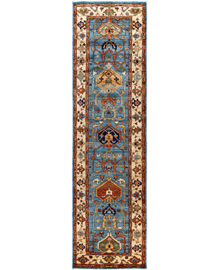 Serapi One of a kind Wool Light Blue Area Rug 2' 7" x 9' 11"