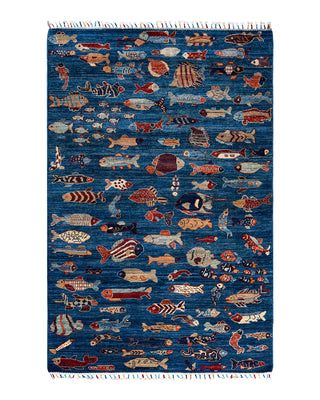 Traditional Serapi Wool Hand Knotted Blue Area Rug 4' 1" x 6' 4"