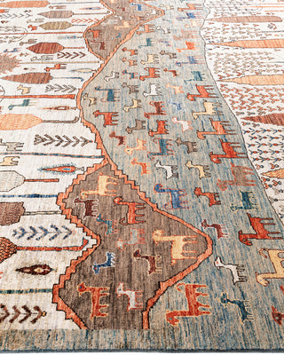 Bohemian Tribal Wool Hand Knotted Gray Area Rug 7' 10" x 9' 7"