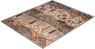 Bohemian Tribal Wool Hand Knotted Gray Area Rug 7' 10" x 9' 7"