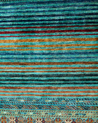 Bohemian Tribal Wool Hand Knotted Aqua Area Rug 8' 8" x 11' 11"